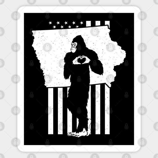 Iowa Bigfoot American Flag Sticker by Tesszero